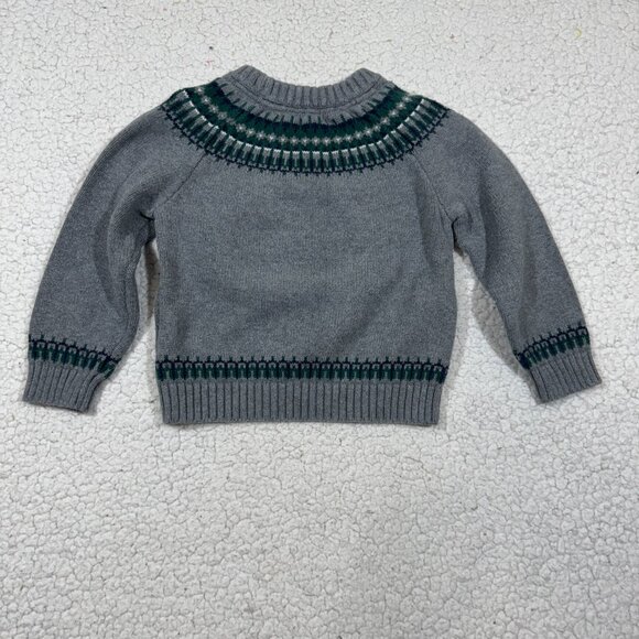 Janie and Jack Boys Fair Isle Pullover Sweater Size 3 Gray Crewneck Preppy Cozy - Picture 3 of 5